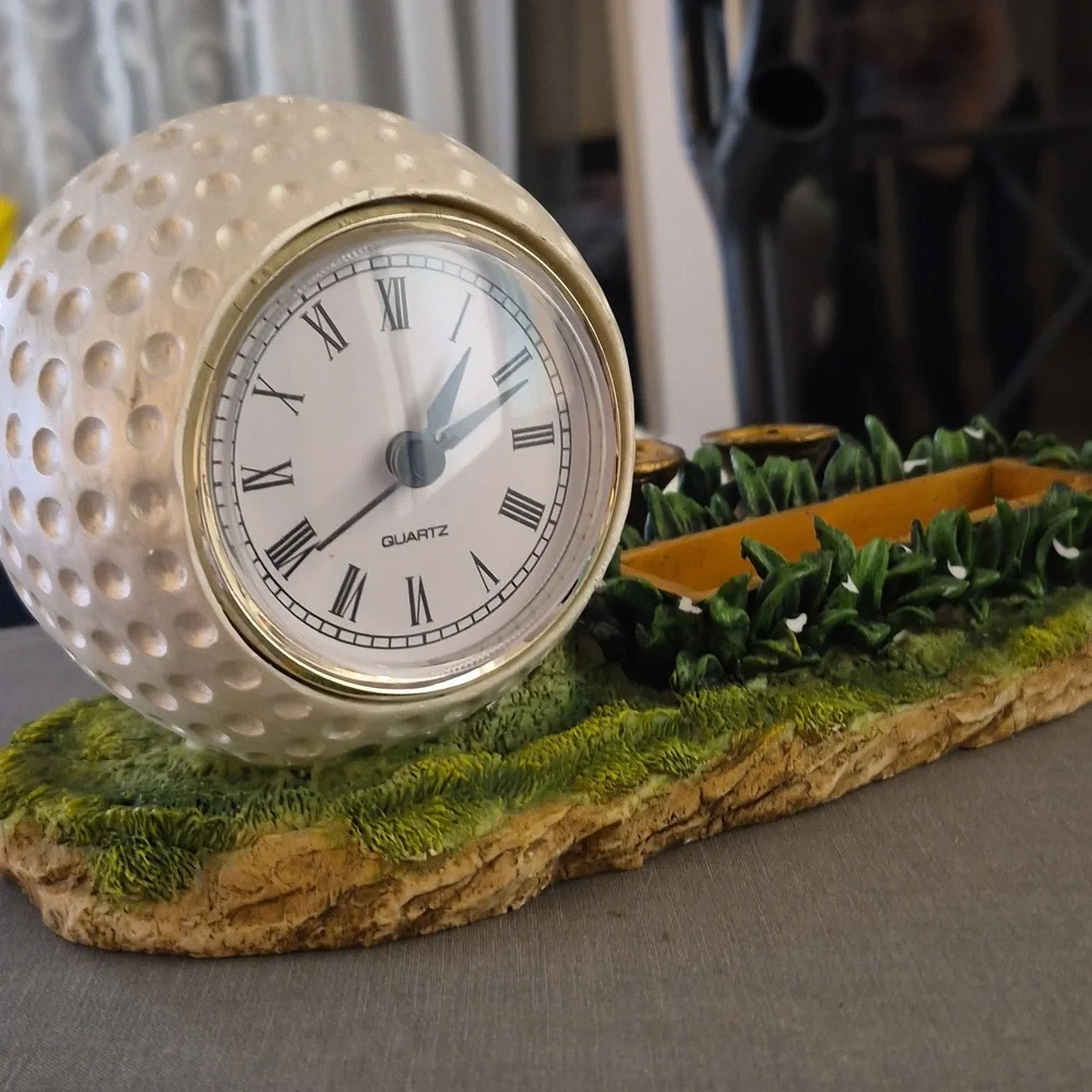 Vintage Golf Ball Clock, Pen & Business Card Holder Desk Decor